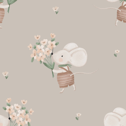 stoff maus mit Blumen beige 
