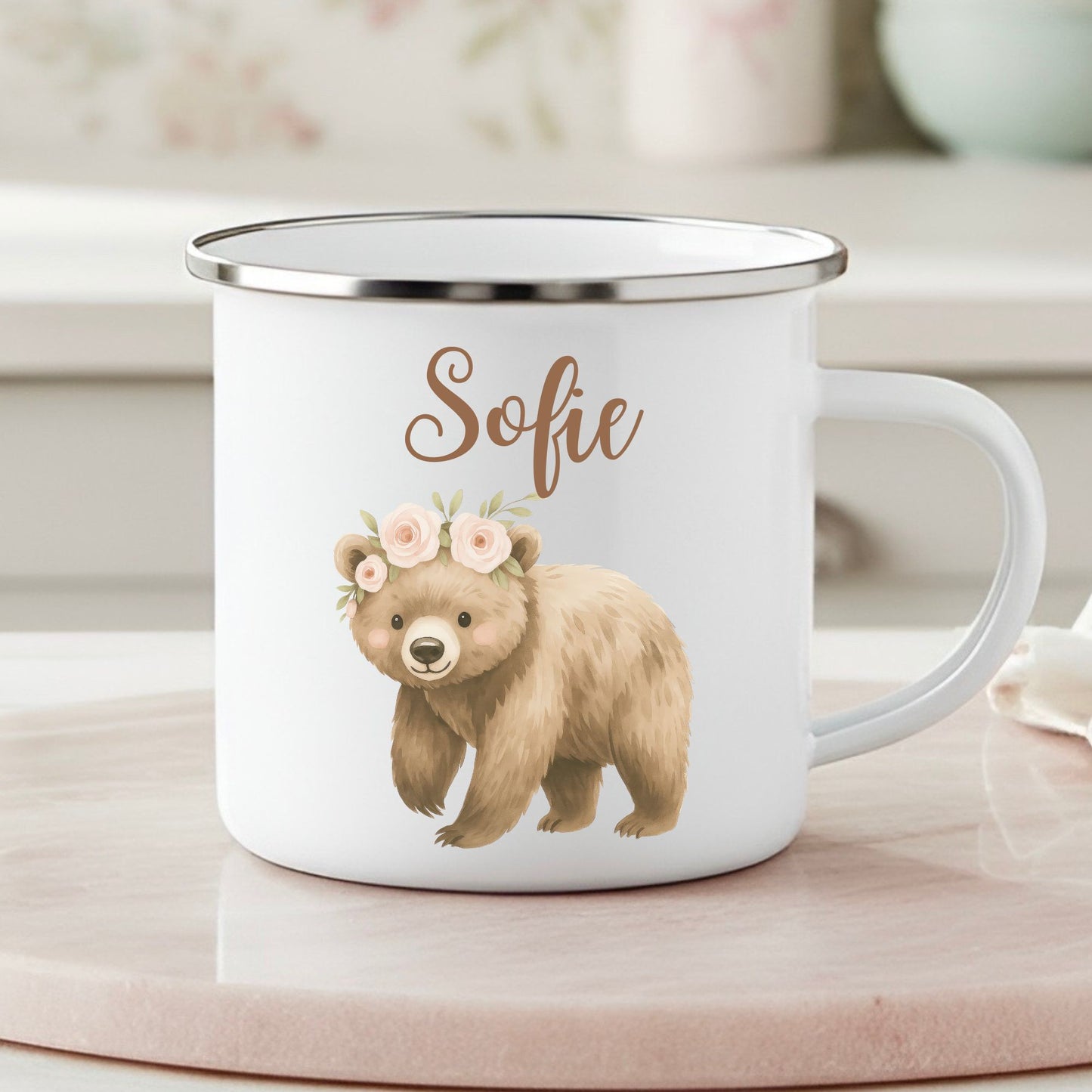 Emaille Becher Boho Waldtiere mit Namen