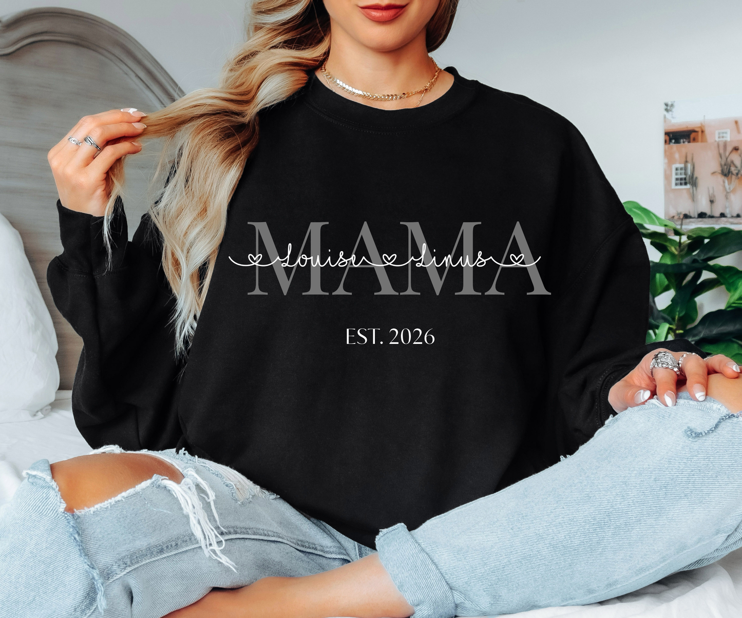 personalierbarer Mama  Sweater mit  Namen und Jahr