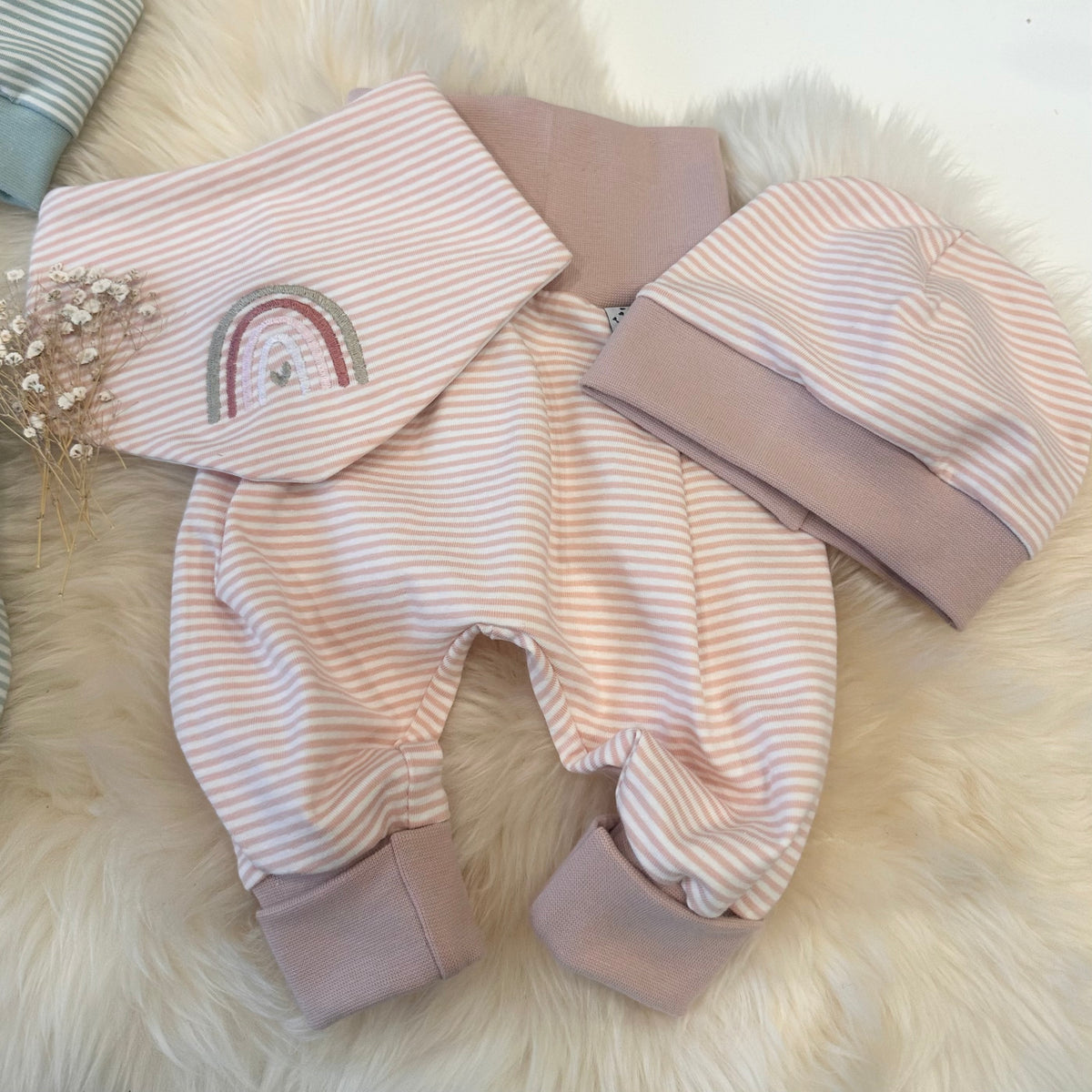 Baby Set hellrosa Streifen Regenbogen