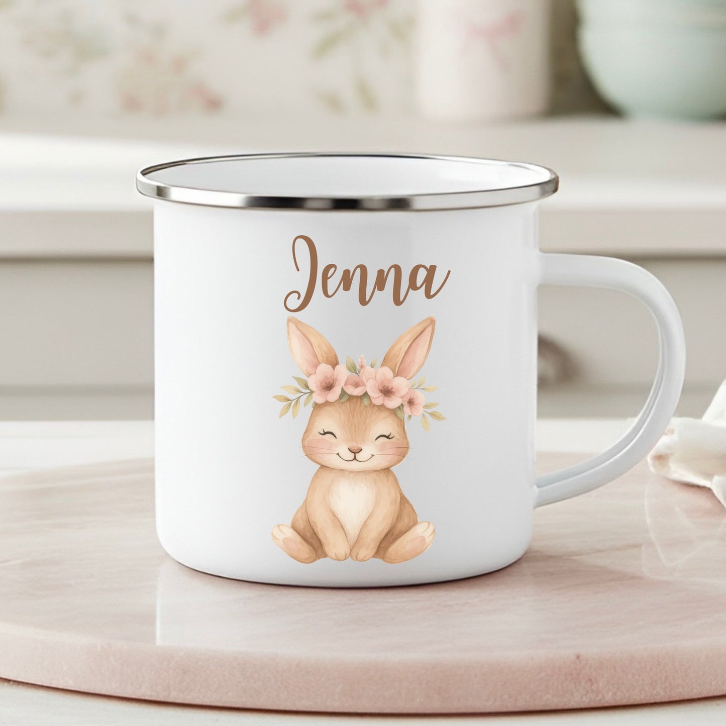 Emaille Becher Boho Waldtiere mit Namen
