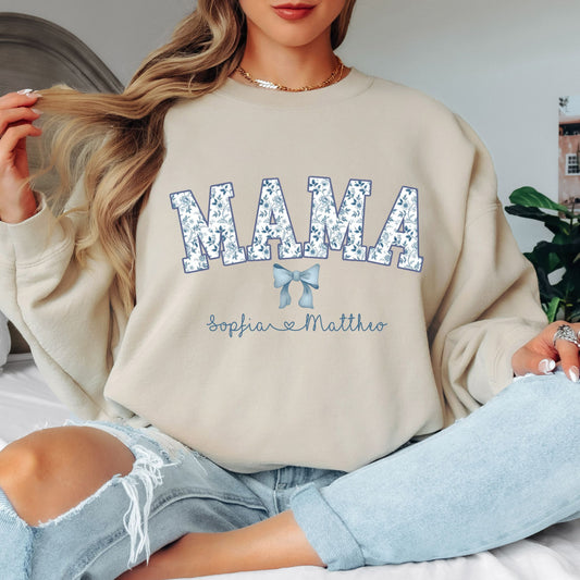 personalierbarer Mama  Sweater mit Blumen und Schleife