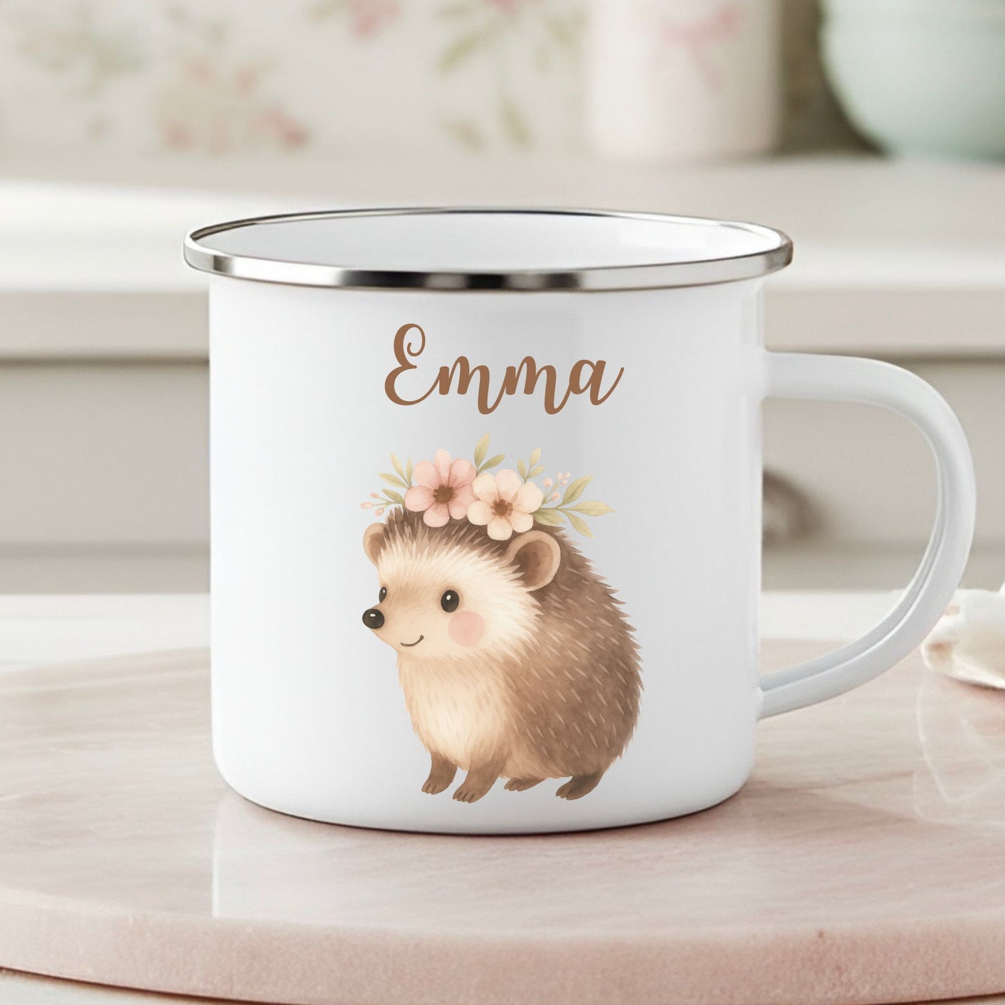 Emaille Becher Boho Waldtiere mit Namen