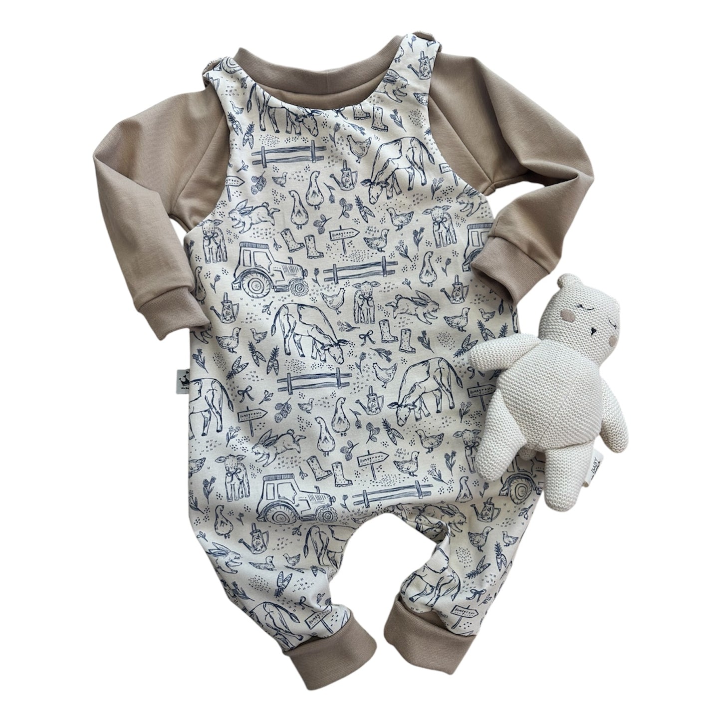 Strampler Set Bauernhof beige