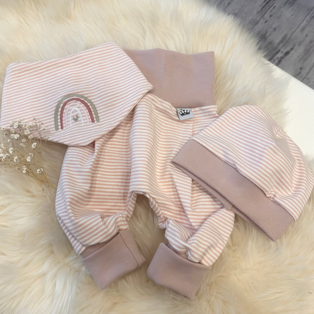 Baby Set hellrosa Streifen Regenbogen