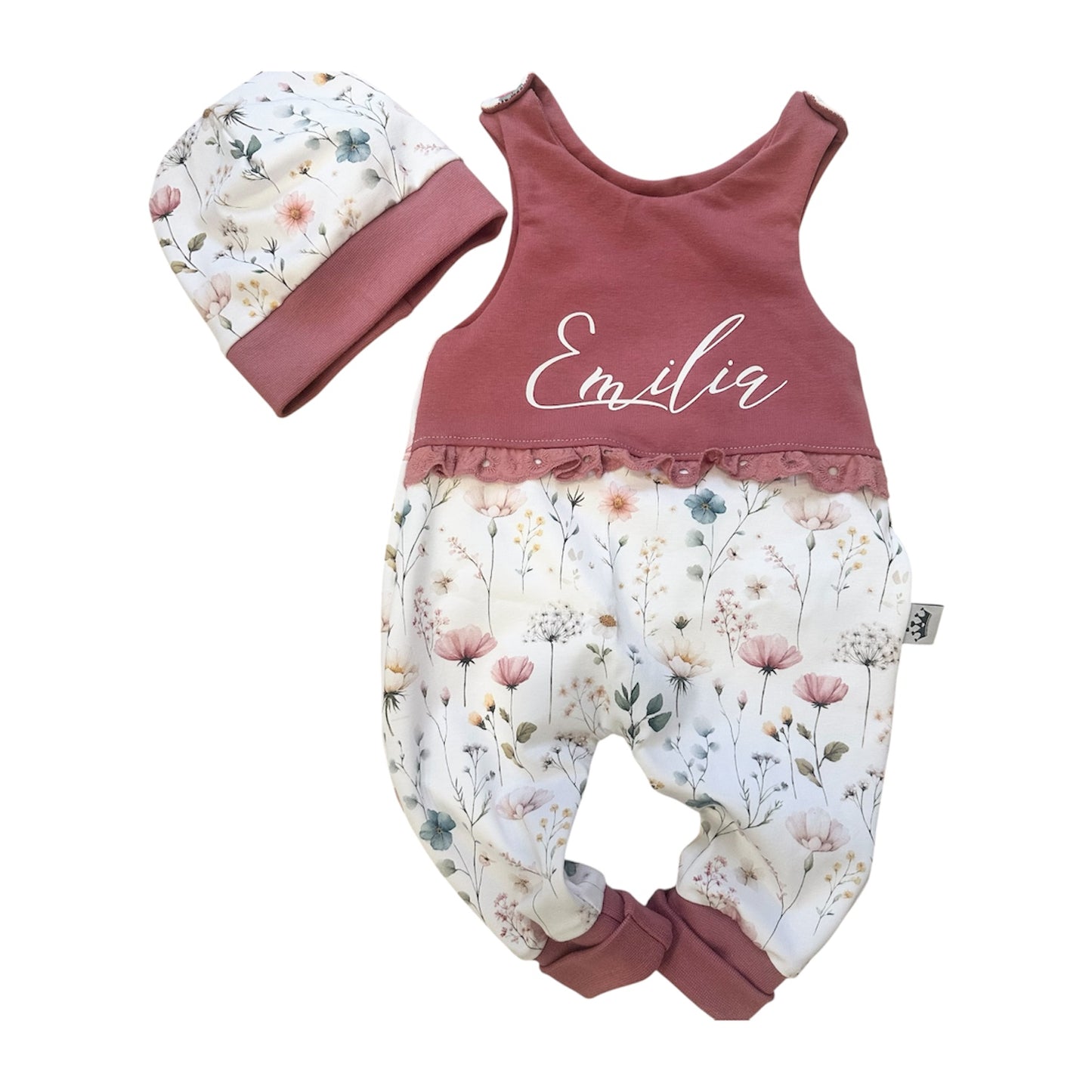 Strampler Flower Bouquet mit Namen und Mütze