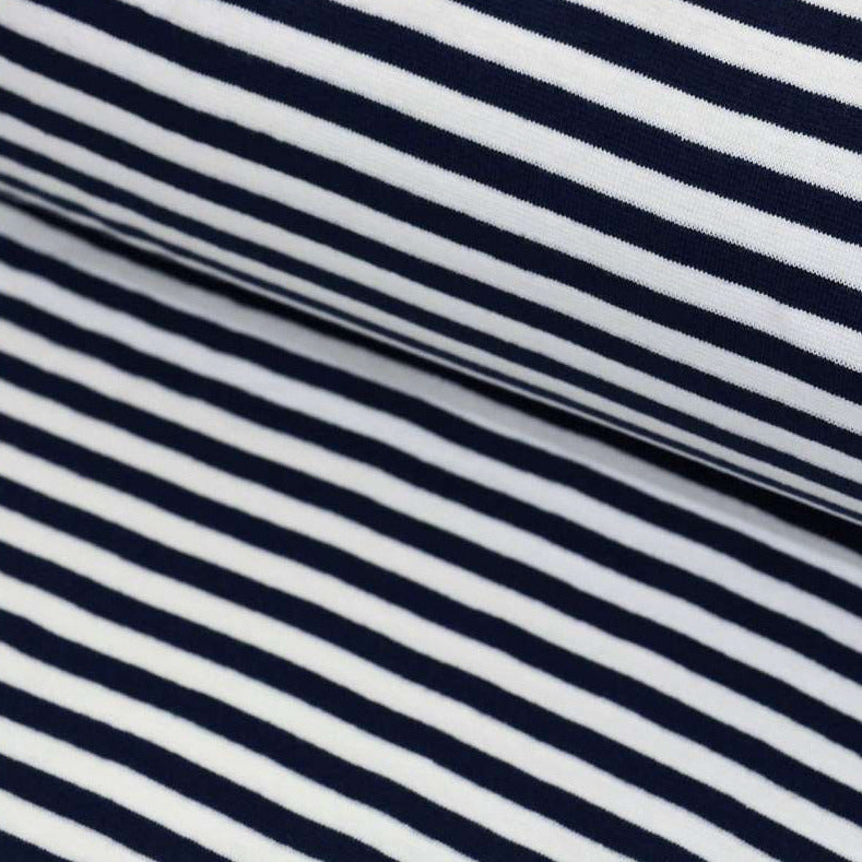 Bündchenstoff blau streifen 