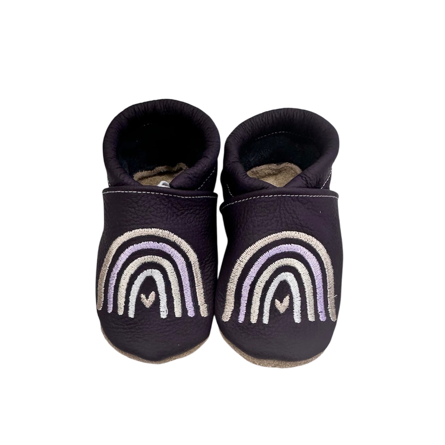 Lederpuschen lila Regenbogen Gr.20