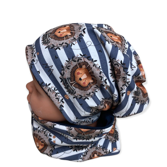 kindermütze Löwe blau 