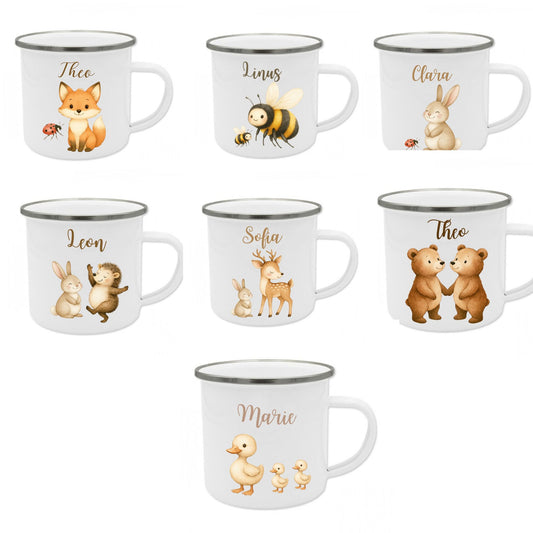 Emaille Becher Tiere mit Namen