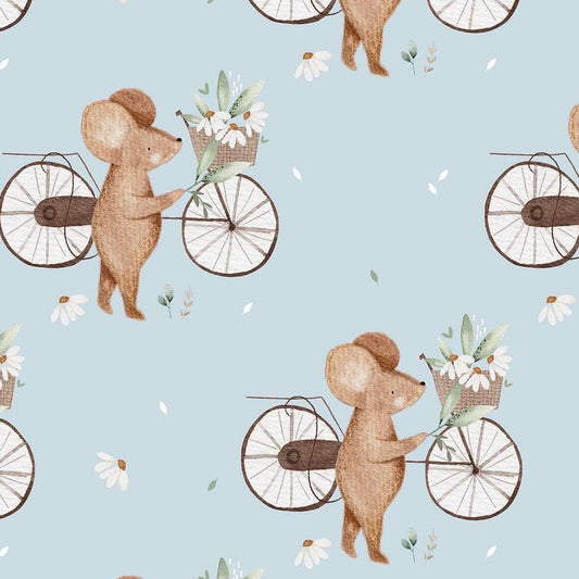 stoff fahrrad maus auf blau