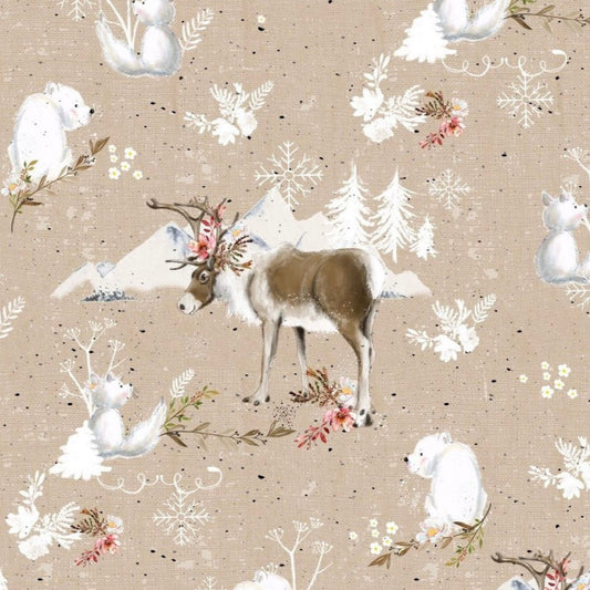 stoff beige mit rentieren winter