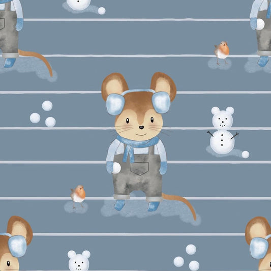 stoff blau mit maus im winter